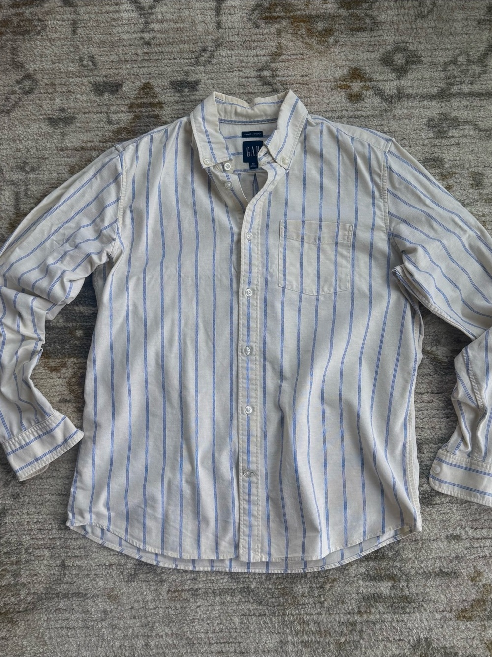 GAP Cream Button-Down Shirt with Light Blue Stripes